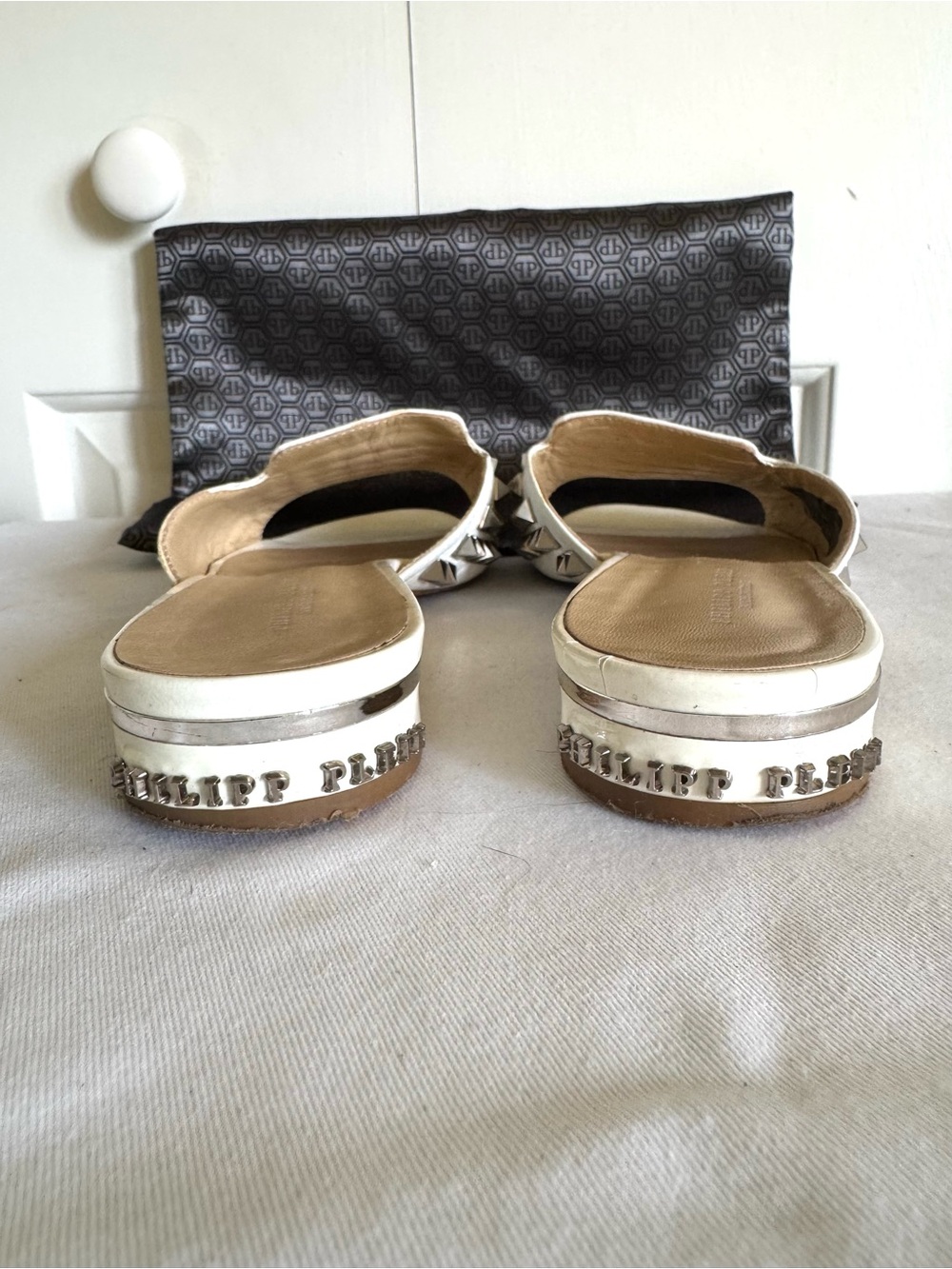 PHILIPPE PLEIN While Leather Studded Sandals 8.5 - Picture 3 of 8